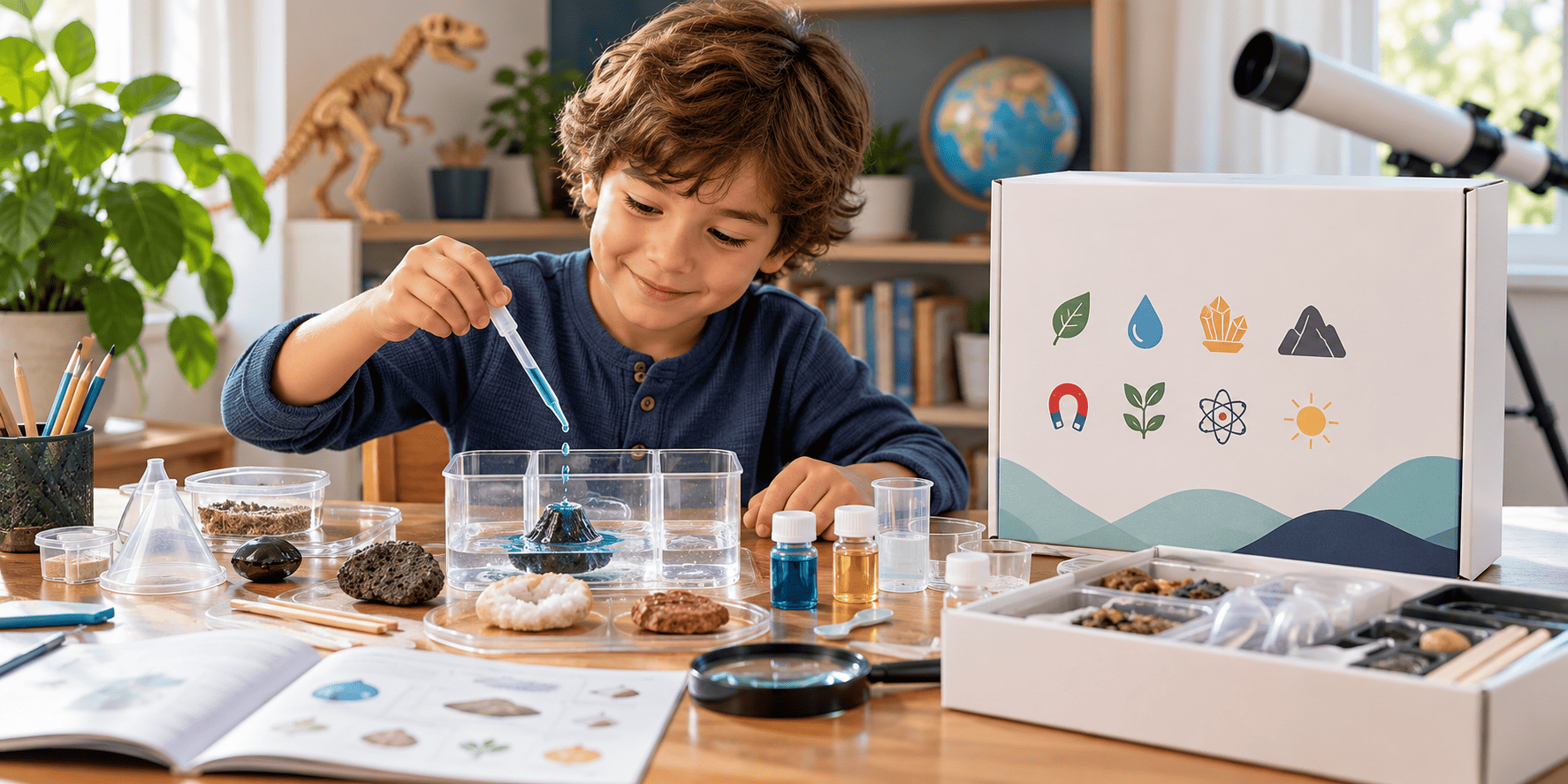 Child exploring a hands-on science kit