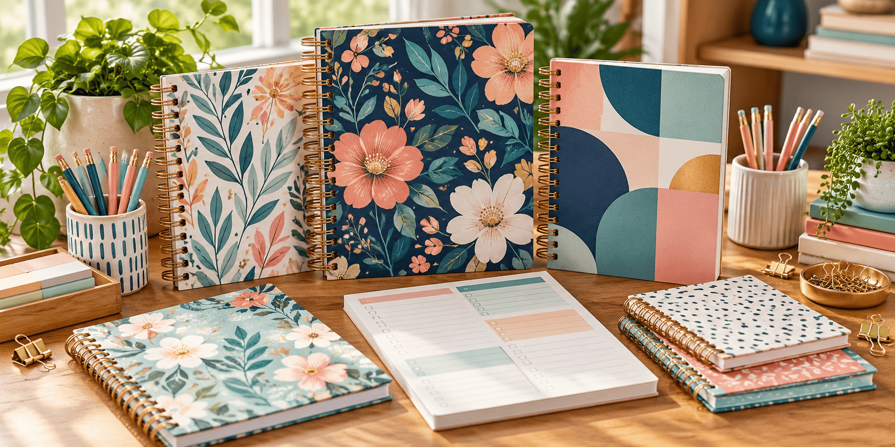 Colorful planners and educational pads