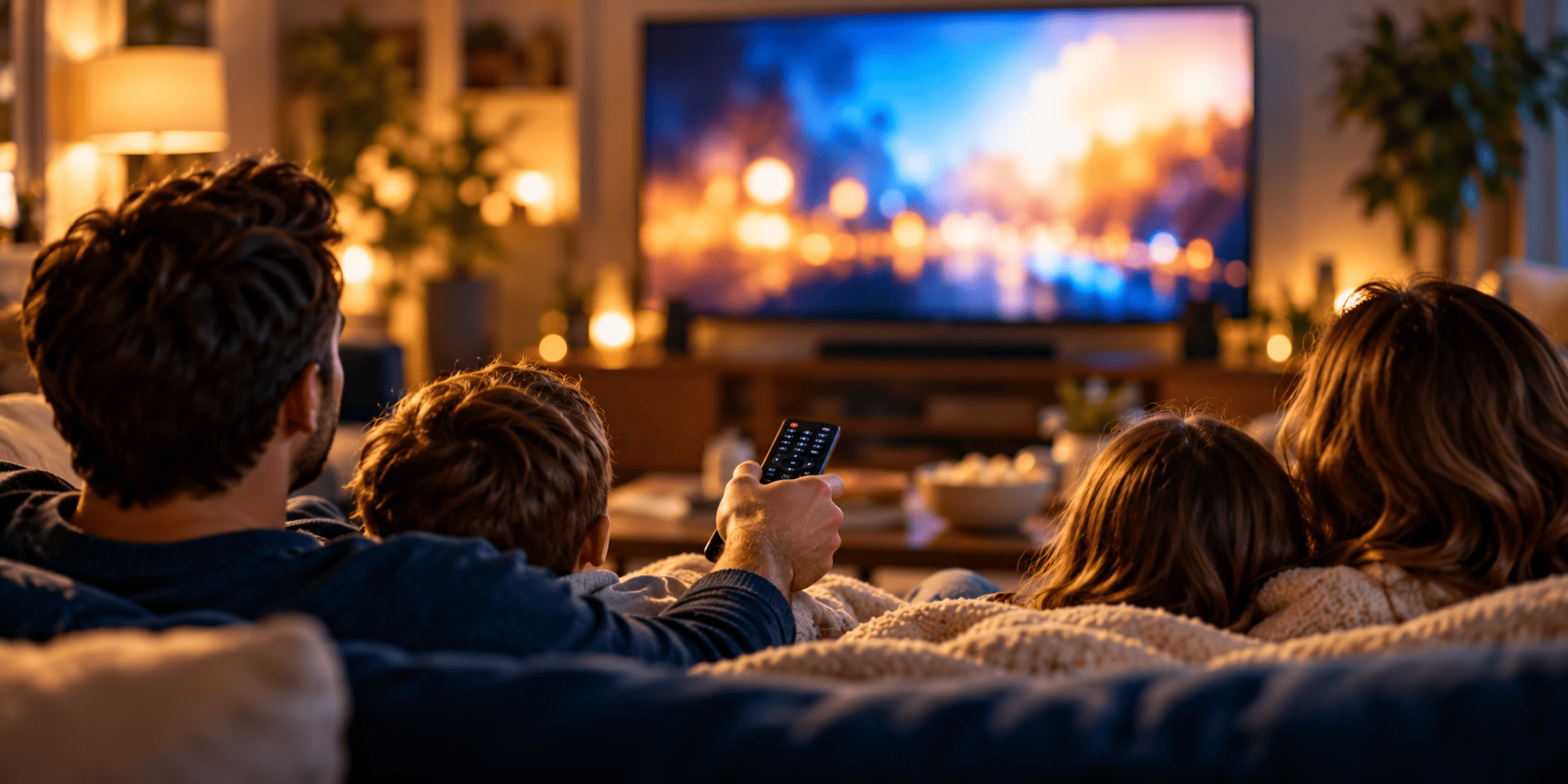 Family enjoying a cozy streaming evening