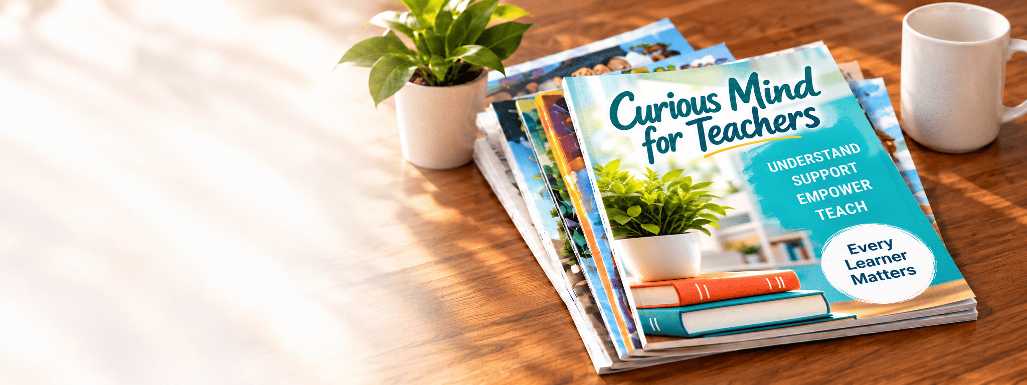 Curious Mind magazine on a sunlit table