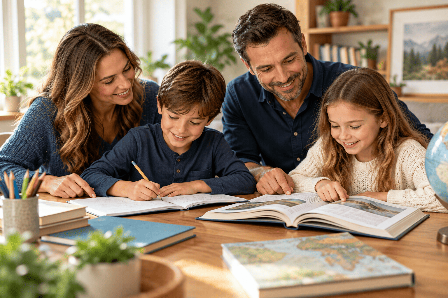 Family learning around a table
