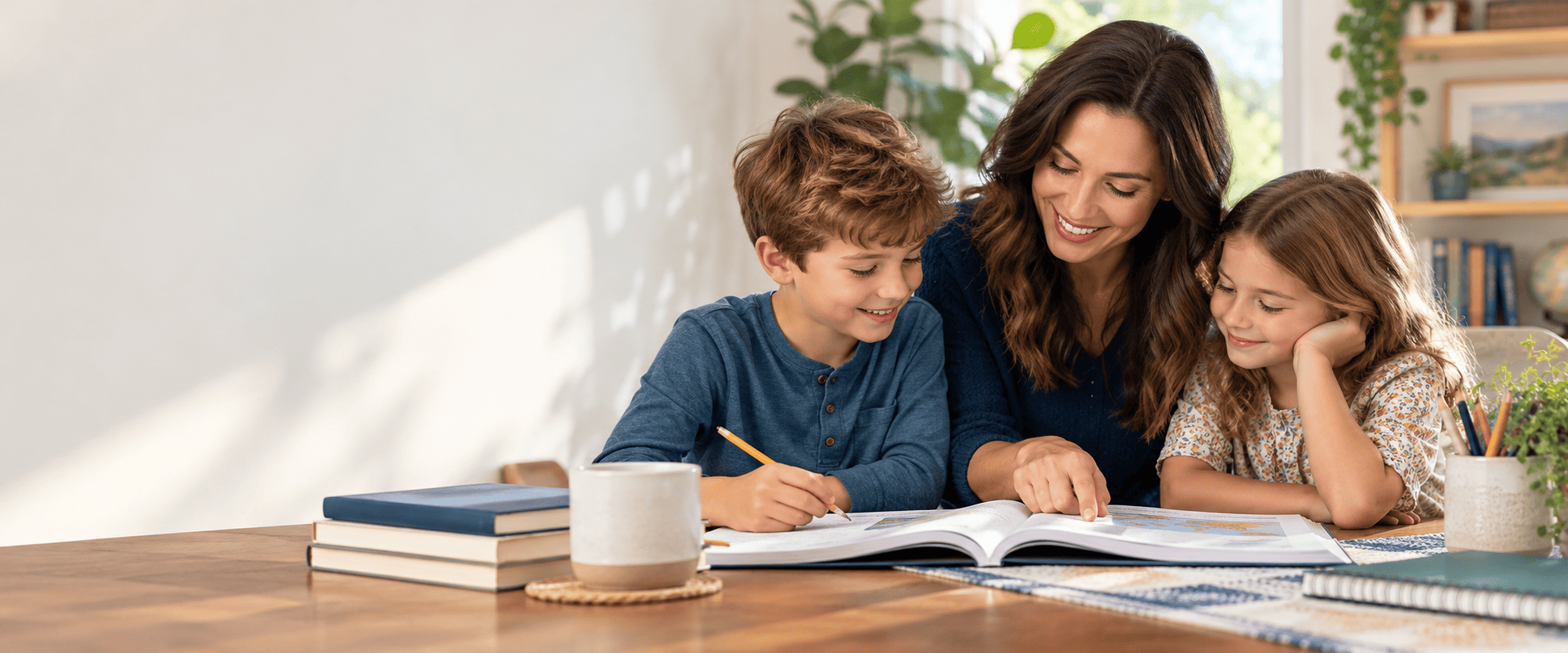Family learning together at home