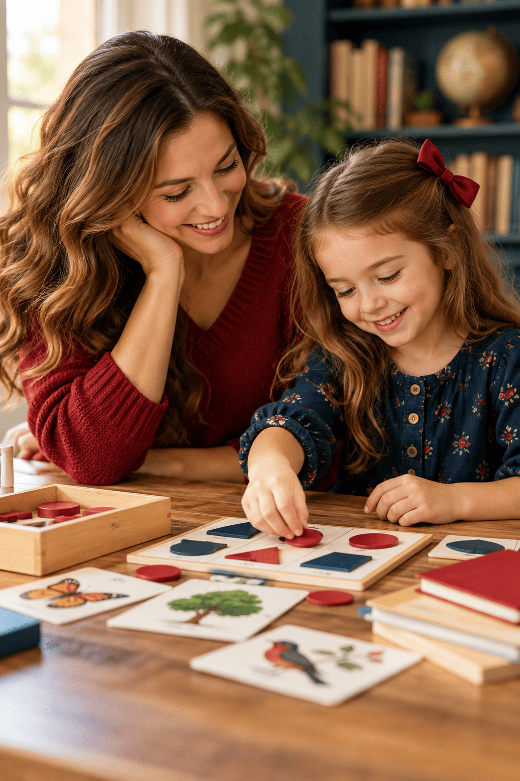 Family learning together at a table