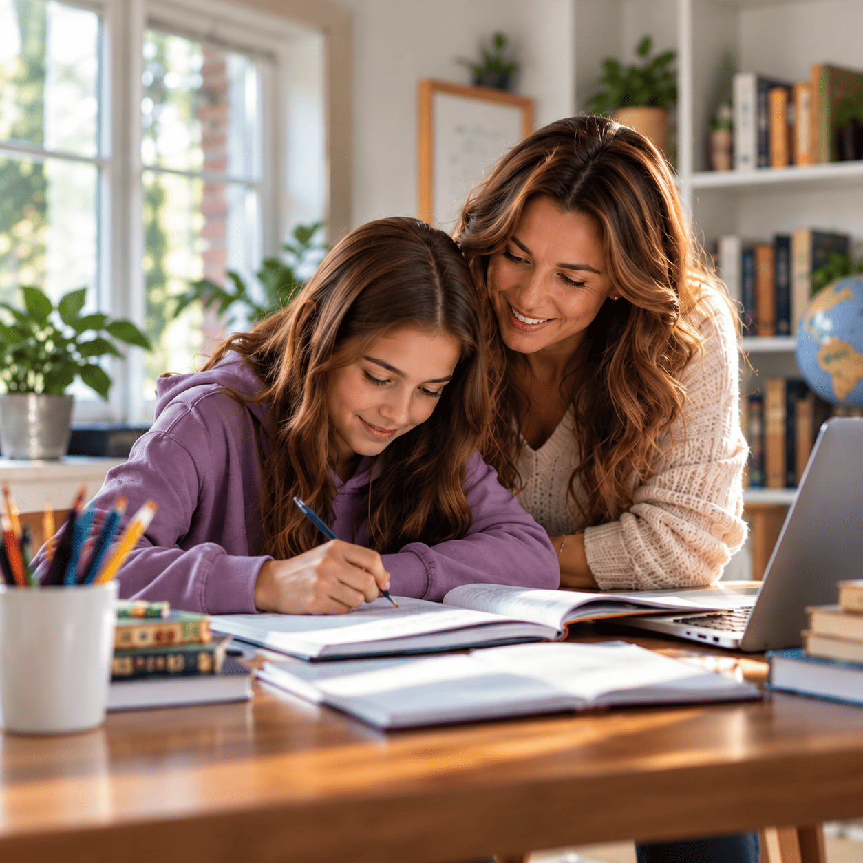 Mother and child learning together