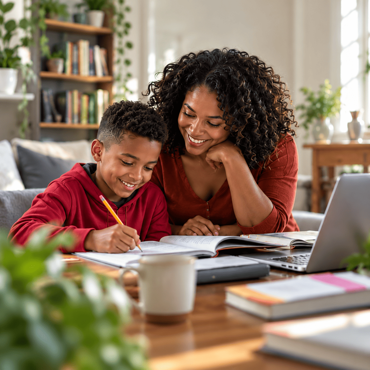 Mother and child learning together