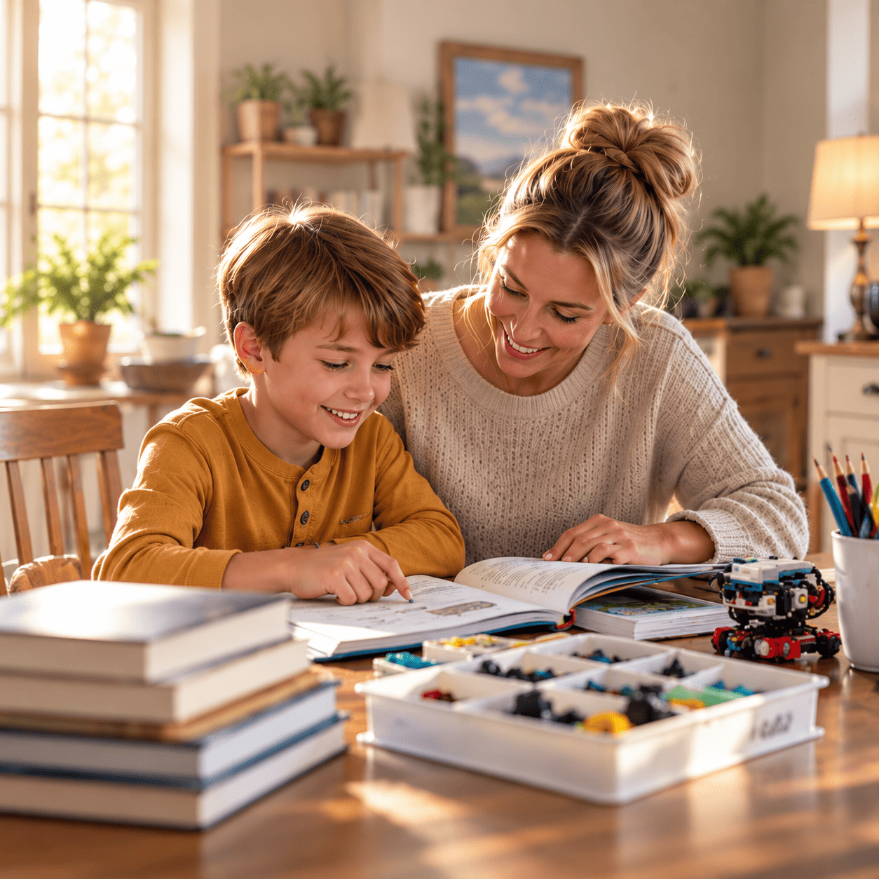 Mother and child learning together