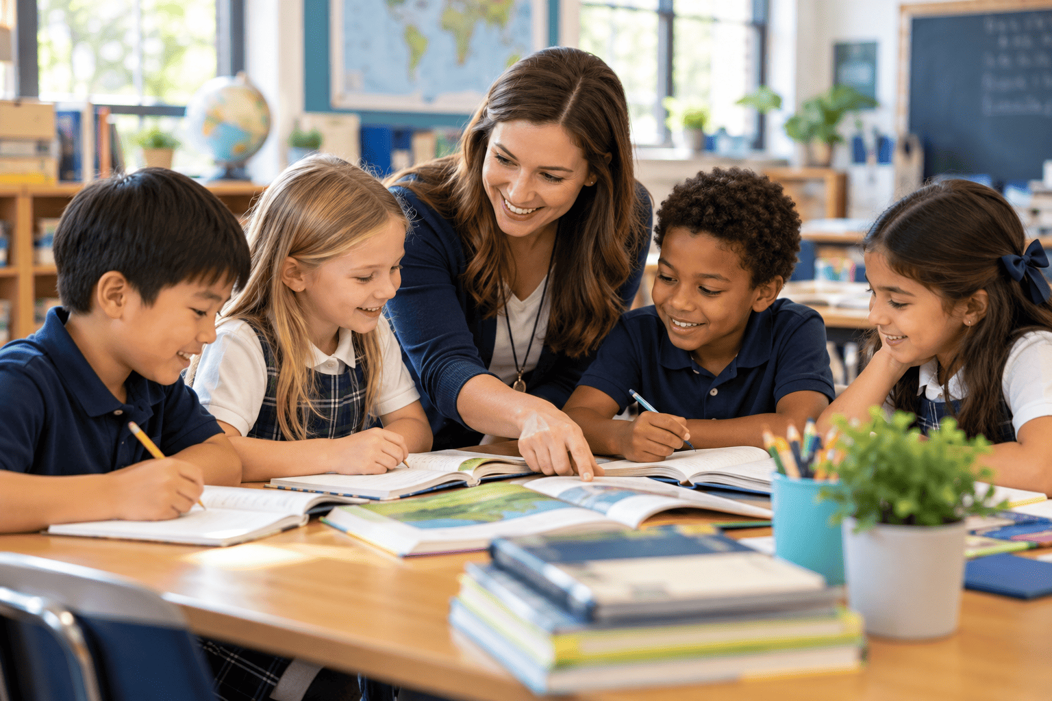 Teacher guiding diverse young learners