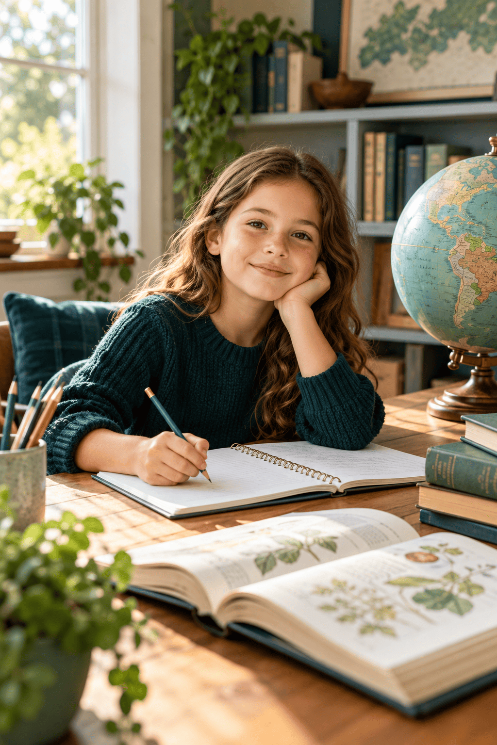 Learning nook with globe and books