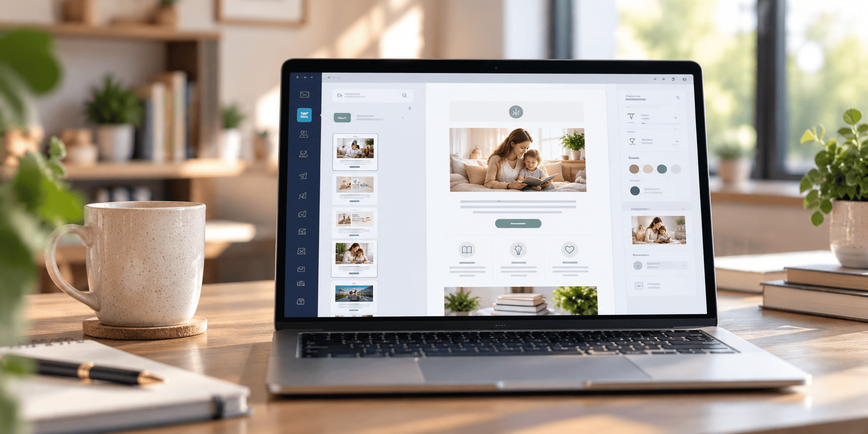 Email newsletter displayed in a warm home office